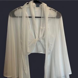 AKIRA Sheer White Tie-Front Tank Top